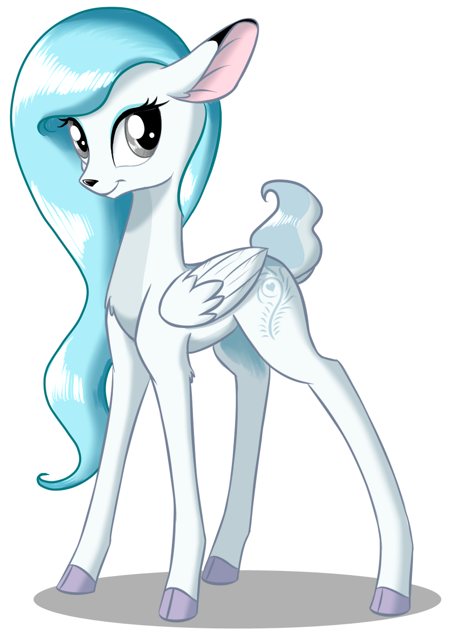 alpha_channel blue_hair cervine cloven_hooves deer feathered_wings feathers female feral fur grey_eyes hair hooves mammal my_little_pony simple_background sirzi smile solo standing transparent_background white_fur wings