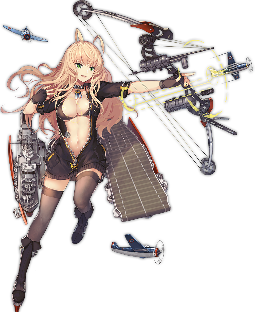 aircraft airplane anchor antenna_hair azur_lane bangs bikini_top black_bikini_top black_dress black_footwear black_gloves blonde_hair boots bow_(weapon) breasts cleavage collarbone dress eyebrows eyebrows_visible_through_hair fingerless_gloves fingernails firefly_(airplane) flight_deck floating_hair full_body gloves green_eyes grey_legwear hair_between_eyes holding holding_bow_(weapon) holding_weapon leg_up long_hair looking_away machinery medium_breasts nail_polish navel official_art open_clothes open_dress open_mouth short_dress short_sleeves smile solo standing standing_on_one_leg star stomach sweat tachi-e teeth thighhighs tongue transparent_background tsurime turret unzipped wasp_(azur_lane) weapon weiyinji_xsk yellow_nails zettai_ryouiki zipper zipper_pull_tab