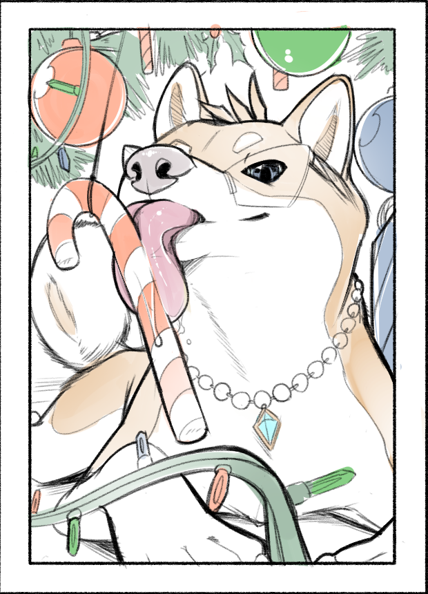 blue_eyes candy candy_cane canine caramel_(insomniacovrlrd) christmas dog eyewear feral food fur glasses holidays insomniacovrlrd jewelry licking mammal seductive shiba_inu solo tan_fur tongue tongue_out