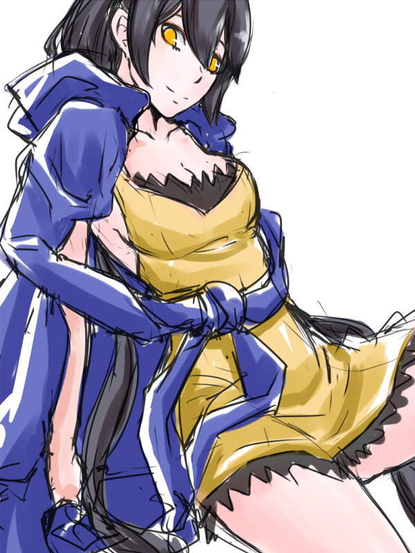1girl artist_request bandai blush breasts digimon digimon_story:_cyber_sleuth_hacker's_memory female long_hair looking_at_viewer mishima_erika shiny shiny_skin smile solo yellow_eyes
