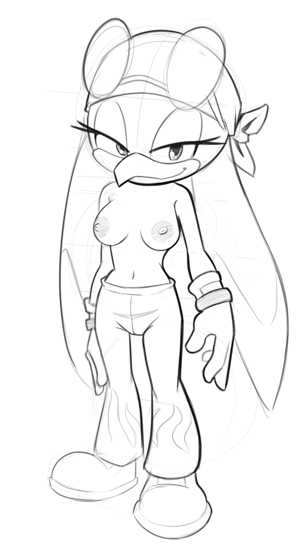2018 anthro avian bandanna bedroom_eyes bird breasts clothed clothing digital_media_(artwork) eyelashes eyewear female gloves half-closed_eyes hi_res looking_at_viewer monochrome navel nipples saran-rape seductive simple_background sketch solo sonic_(series) sonic_riders standing sunglasses swallowing topless wave_the_swallow