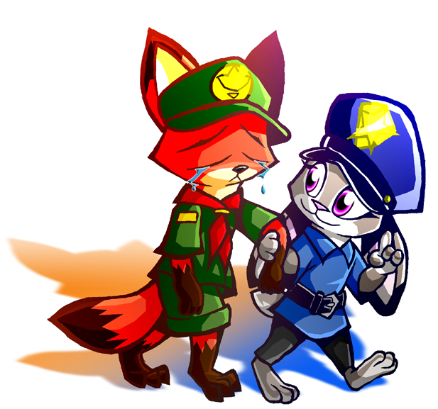 anthro black_nose canine child clothed clothing crying cub dipstick_tail disney fox fully_clothed fur happy hat jonathantaniuchi judy_hopps mammal multicolored_fur multicolored_tail nick_wilde orange_fur pink_nose smile tears young zootopia