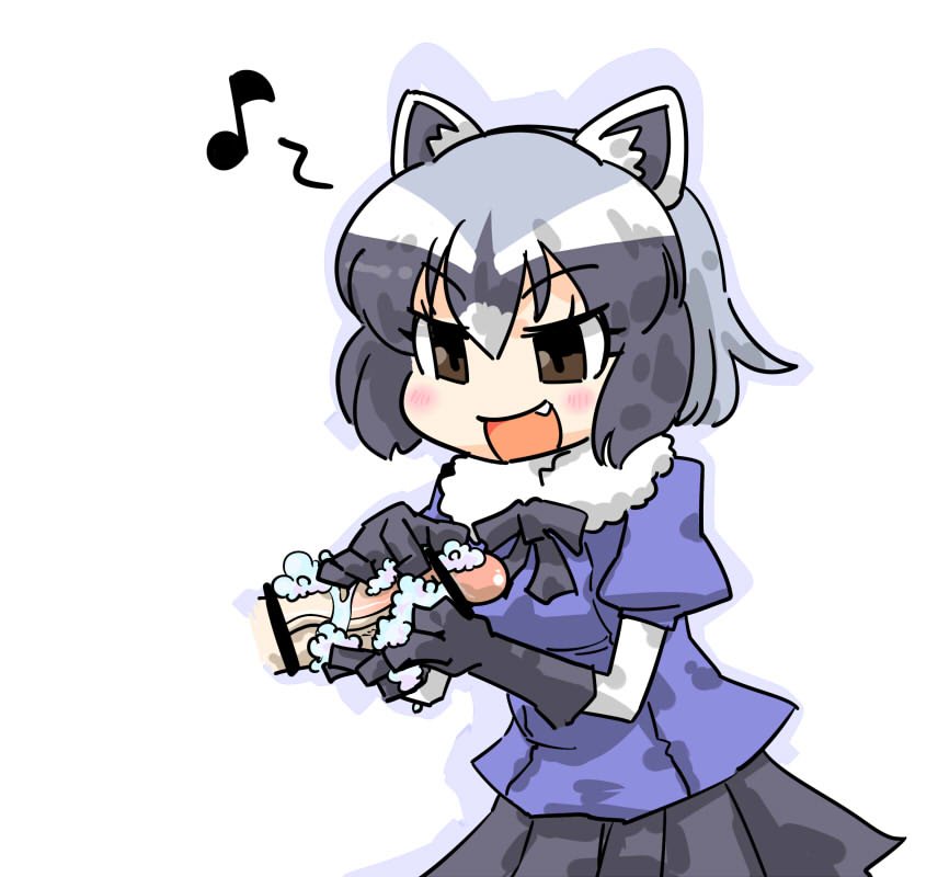 :d animal_ears commentary_request common_raccoon_(kemono_friends) eighth_note fennec_(kemono_friends) fur_collar futa_with_female futanari grey_hair kemono_friends musical_note open_mouth out_of_frame penis raccoon_ears raccoon_tail seki_(red_shine) smile soap_bubbles solo_focus spoken_musical_note tail washing