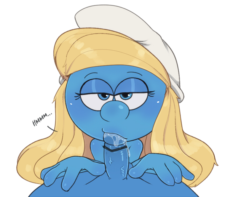 blonde_hair blue_skin cartoon_network duo fellatio female hair half-closed_eyes hanna&ndash;barbera hua humanoid looking_at_viewer male male/female not_furry oral penis sex smurf smurfette solo_focus the_smurfs