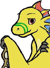 adine_(awsw) angels_with_scaly_wings animated claws dragon eyewear female feral frill goggles kazerad reaction_image scales scalie smile solo yellow_scales