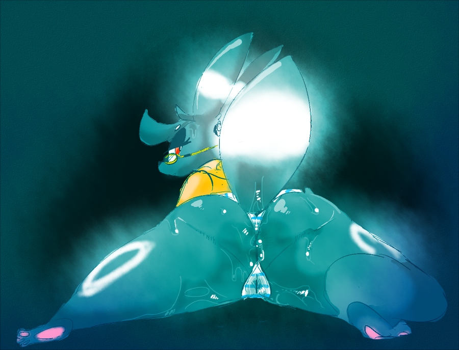 2018 3_toes alternate_color anthro anthrofied anus big_butt biped black_anus bun_snn butt butt_focus camel_toe clothing digital_drawing_(artwork) digital_media_(artwork) eeveelution eyelashes eyewear female fur furgonomics glasses glowing glowing_markings glowing_spots glowing_tail grey_background grey_fur grey_hair grey_nose grey_tail grey_theme hair half-closed_eyes hindpaw ineffective_clothing looking_at_viewer looking_back lying mammal markings messy nintendo on_front orange_clothing orange_topwear panties pawpads paws pink_pawpads plump_camel_toe pok&eacute;mon pok&eacute;mon_(species) pok&eacute;morph presenting presenting_hindquarters pussy pussy_juice raised_tail red_eyes shiny shirt short_hair simple_background solo spots spotted_fur spread_legs spreading striped_fur striped_panties stripes sweat tail_button_bottoms tail_clothing thick_thighs toes umbreon underwear video_games wet wide_tail