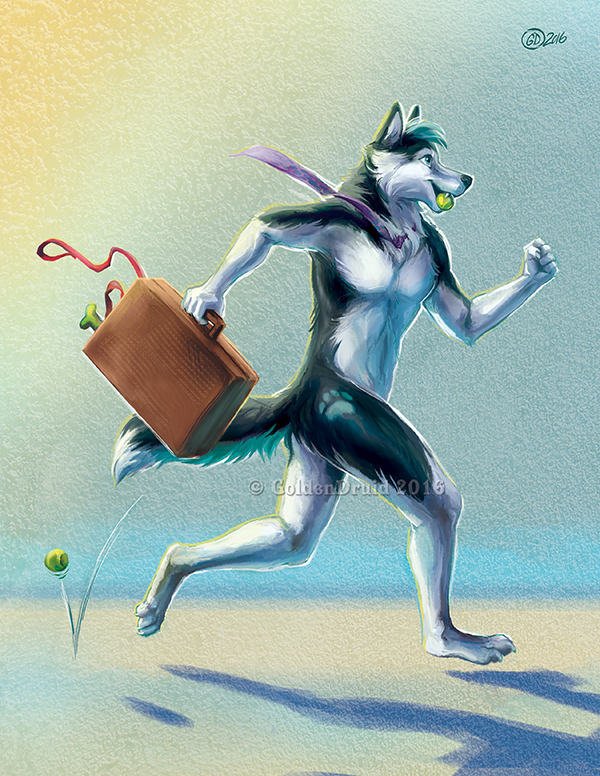 2016 anthro canine digital_media_(artwork) digital_painting_(artwork) dog goldendruid husky male mammal nude smile solo stanidng suitcase watermark