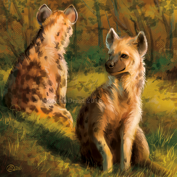 2016 brown_fur day digital_media_(artwork) digital_painting_(artwork) fur goldendruid grass hyena mammal outside sitting spots spotted_fur tan_fur
