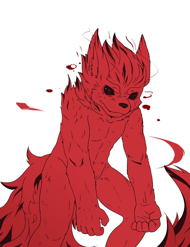 black_eyes canine darkmagic fur hair kemono male mammal nude red_fur red_hair simple_background solo white_background wolf young
