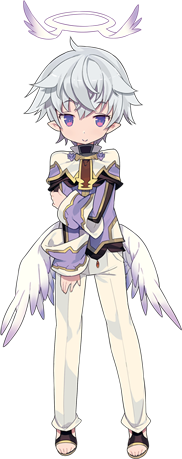 angel angel_wings blade_(galaxist) blush full_body halo looking_at_viewer low_wings lowres luke_venus male_focus mini_wings official_art pointy_ears pop-up_story purple_eyes school_uniform silver_hair smile solo st._feles_gakuen_uniform transparent_background wings