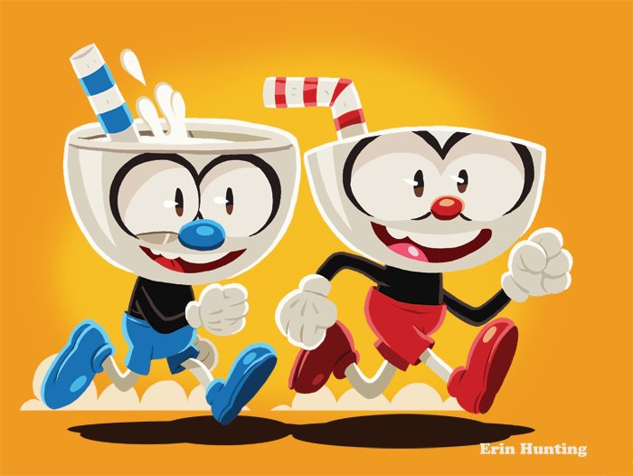 animate_inanimate clothed clothing cuphead_(character) cuphead_(game) digital_media_(artwork) erinhunting gloves humanoid male mugman not_furry object_head open_mouth simple_background smile video_games