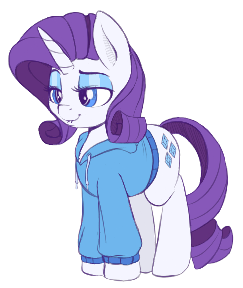2018 blue_eyes clothed clothed_feral clothing cutie_mark equine eyeshadow female feral friendship_is_magic hair hoodie horn makeup mammal my_little_pony purple_hair rarity_(mlp) simple_background smile solo spectre_z unicorn white_background