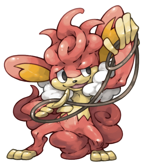 commentary_request full_body gen_5_pokemon half-closed_eye hand_up holding legs_apart no_humans open_mouth pearl7 pokemon pokemon_(creature) rope simisear simple_background smile solo standing white_background