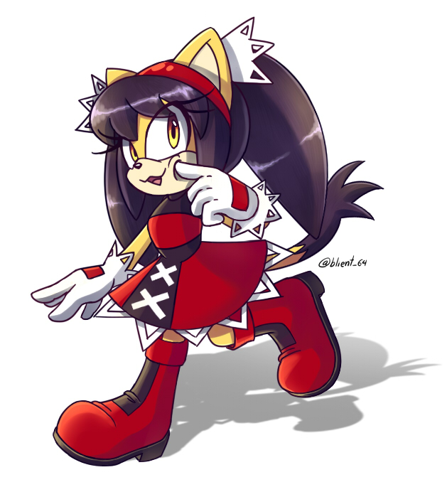 anthro archie_comics black_hair blient_64 boots cat clothed clothing feline female footwear fur hair honey_the_cat looking_at_viewer mammal signature simple_background solo sonic_(series) white_background yellow_eyes yellow_fur