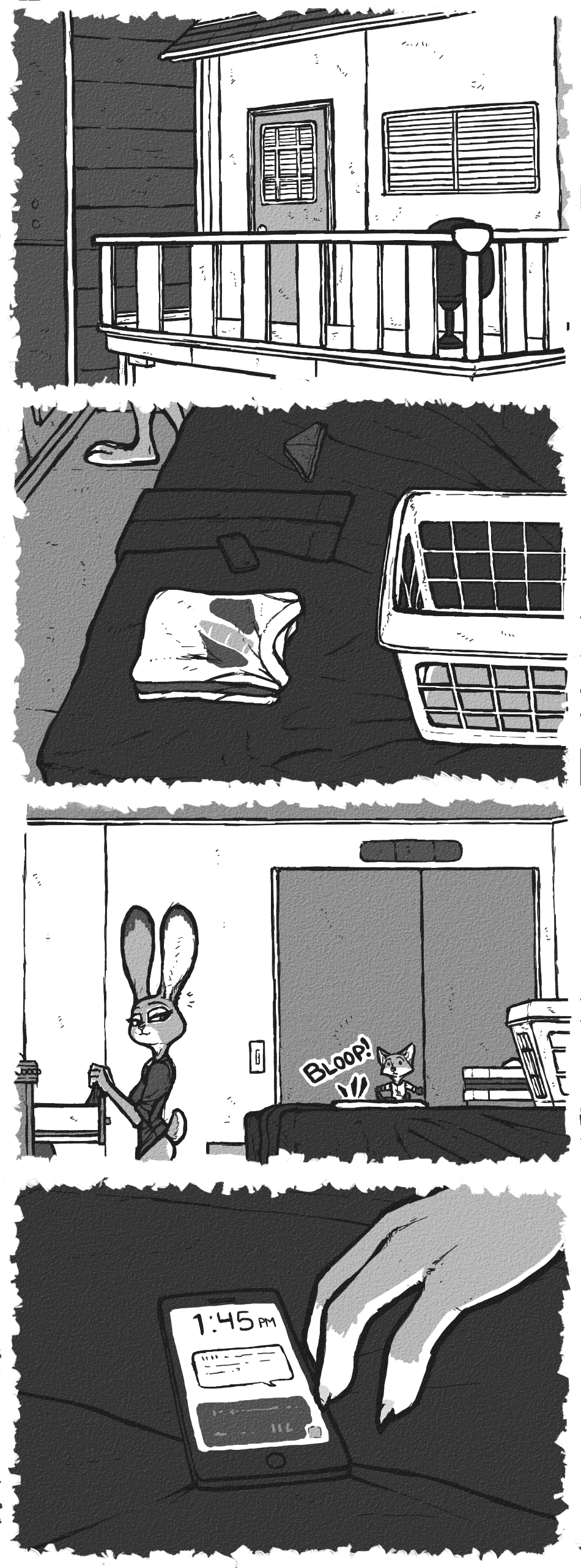 anthro bed bottomless clothed clothing comic disney female fur judy_hopps lagomorph luraiokun mammal panties phone underwear zootopia