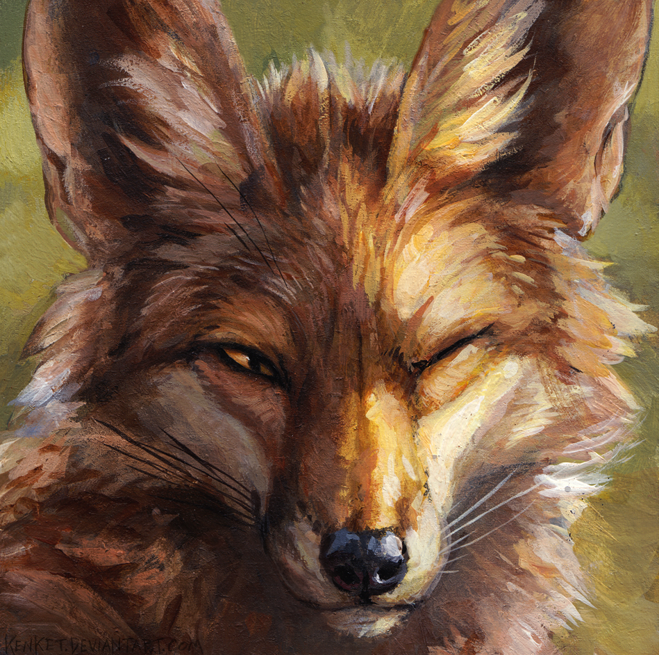 2018 ambiguous_gender black_eyes brown_fur brown_sclera canine feral fox fur green_background half-closed_eyes headshot_portrait icon inner_ear_fluff kenket looking_at_viewer mammal one_eye_closed painting_(artwork) portrait simple_background smile solo traditional_media_(artwork) whiskers white_fur wink