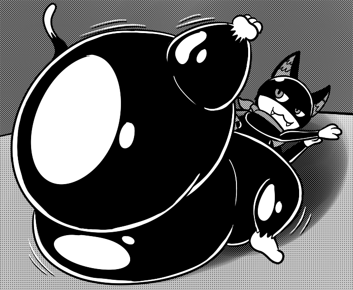 ambiguously_clothed anthro big_butt black_and_white butt cat feline huge_butt hyper hyper_butt kurohachuurui male mammal monochrome morgana_(persona) overweight overweight_male