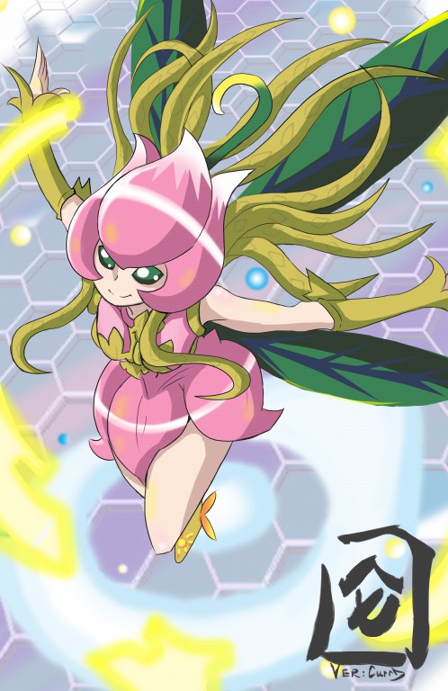 1girl artist_request bandai bare_legs boots digimon dress fairy fairy_wings female flying hat lillymon long_hair looking_at_viewer monster_girl open_mouth shiny wings