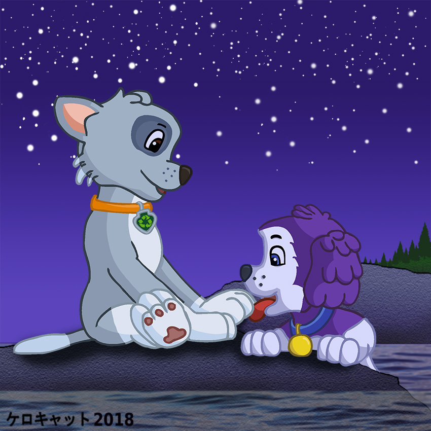2018 3_toes blue_eyes brown_eyes canine cub cute dog feet female foot_fetish foot_lick fur kerocat licking male male/female mammal paw_patrol pawpads paws rocky_(paw_patrol) signature toes tongue tongue_out young