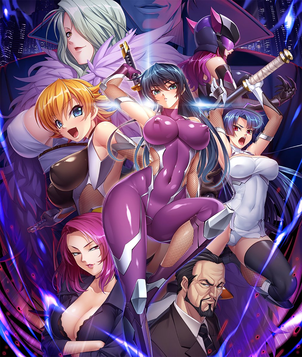 6+girls antenna_hair aqua_eyes arm_up armor armpits arms_up ass ass_visible_through_thighs attack bangs bare_shoulders beard black_bra black_gloves black_hair black_jacket black_legwear black_leotard black_neckwear blue_eyes blue_hair bodysuit bra bra_peek breasts building character_request cityscape claws cleavage cleavage_cutout closed_mouth collarbone collared_shirt commentary_request covered_collarbone covered_navel covered_nipples crossed_arms dress edwin_black elbow_gloves eyebrows_visible_through_hair facial_hair fishnets flipped_hair formal fur_trim glint gloves groin hair_over_one_eye half-closed_eyes halterneck head_out_of_frame helmet highres hips holding holding_sword holding_weapon huge_weapon igawa_asagi igawa_sakura impossible_bodysuit impossible_clothes jacket kagami_hirotaka katana key_visual koukawa_oboro lace lace-trimmed_bra large_breasts leg_lift leg_up legs_apart leotard lipstick long_hair long_sleeves looking_at_viewer looking_away looking_to_the_side makeup multiple_boys multiple_girls necktie night ninja official_art one_eye_covered open_mouth orange_hair out_of_frame outdoors parted_lips pelvic_curtain pink_lipstick purple_bodysuit purple_eyes purple_gloves purple_hair purple_lipstick red_eyes reverse_grip shiny shiny_clothes shiny_hair shirt short_dress short_hair siblings sideboob silver_hair sisters skin_tight skyscraper sleeveless sleeves_rolled_up smile snake_lady suit suit_jacket sword sword_behind_back taimanin_(series) taimanin_asagi_zero thighhighs thighs thong thong_leotard tongue turtleneck underwear upper_body upper_teeth v-shaped_eyebrows very_long_hair visor weapon white_gloves white_shirt yamamoto_nobushige yatsu_murasaki yellow_eyes