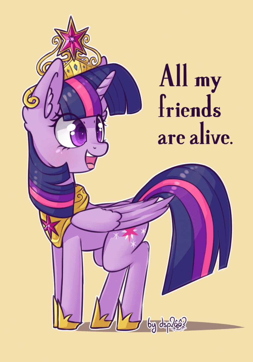 2018 animated crown cutie_mark dsp2003 english_text equine feathered_wings feathers female feral friendship_is_magic hair horn jewelry mammal multicolored_hair my_little_pony necklace simple_background solo text twilight_sparkle_(mlp) winged_unicorn wings yellow_background