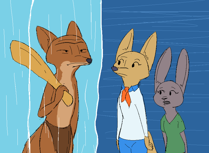 2018 alternate_species anthro canine clothed clothing club_(weapon) fox fred_(scooby-doo) frozen furrification group holding_object holding_weapon ice lagomorph loincloth male mammal melee_weapon rabbit scooby-doo_(series) shaggy_rogers standing tggeko weapon