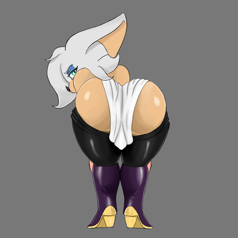 anthro bat bent_over big_butt butt clothed clothing digital_media_(artwork) eyelashes female hair looking_back mammal nukenugget rouge_the_bat simple_background solo sonic_(series)