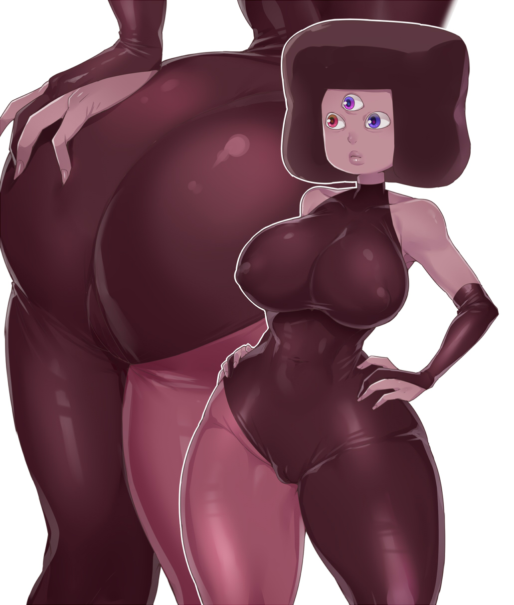 ass bad_id bad_pixiv_id bodysuit breasts bridal_gauntlets close-up covered_nipples garnet_(steven_universe) hand_on_own_ass hands_on_hips highres huge_breasts lips mogiki_hayami solo steven_universe sunglasses third_eye