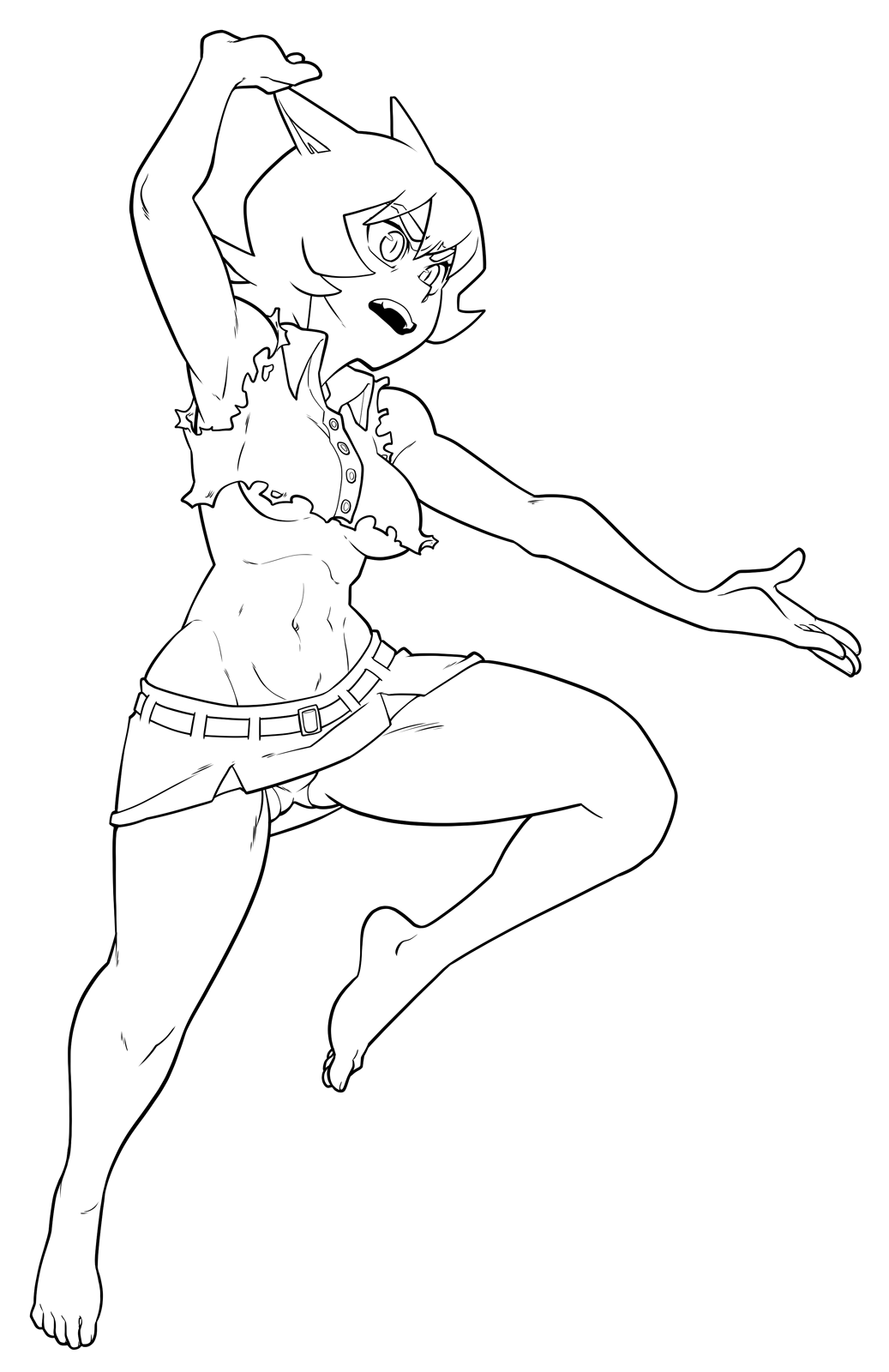 2018 5_fingers 5_toes anime barefoot breasts bunnox cartoon_network cat clothed clothing combat_pose digital_media_(artwork) fangs feline female hair mammal mature_female midriff miniskirt monochrome mother navel nicole_watterson open_mouth panties panty_shot parent pose raised_arm raised_leg short_hair simple_background skimpy skirt slit_pupils solo the_amazing_world_of_gumball toes underwear white_background wide_eyed