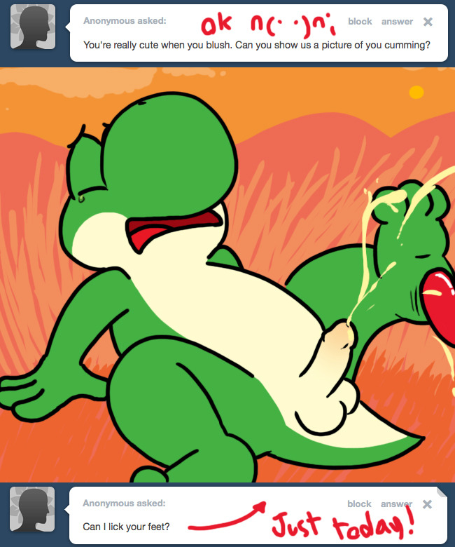 cum cumshot detailed_background ejaculation english_text erection foot_fetish foot_lick humanoid_penis licking male mario_bros nintendo nishi orgasm penis tears text tongue tongue_out video_games yoshi