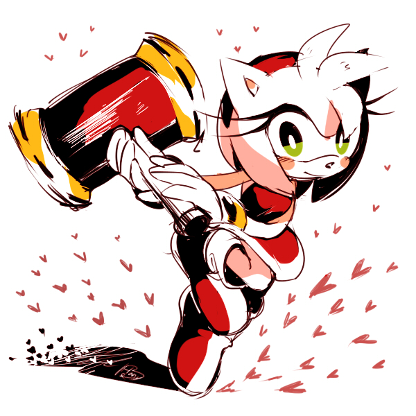&lt;3 amy_rose anthro black_nose blush boots clothing dress female footwear gloves green_eyes hair hairband hammer hanybe hedgehog mammal short_hair simple_background solo sonic_(series) tools video_games white_background