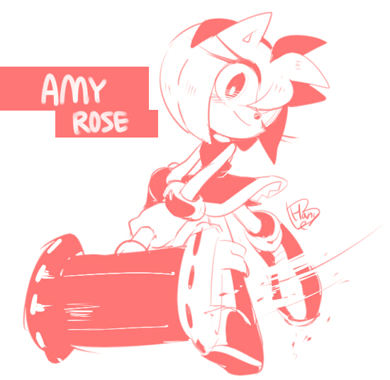 amy_rose anthro black_nose clothing english_text female gloves hair hammer hanybe hedgehog mammal short_hair simple_background smile solo sonic_(series) text tools video_games white_background