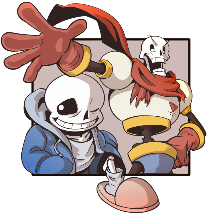 animated_skeleton bone clothing duo footwear gloves male nyusu_ut papyrus_(undertale) sandals sans_(undertale) sibling skeleton smile undead undertale video_games