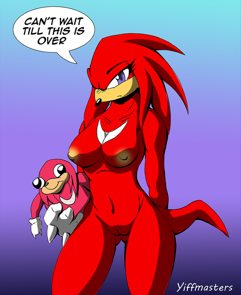 2018 anthro black_nose blue_eyes breasts crossgender dialogue echidna english_text eyelashes female fur hair knuckles_the_echidna mammal monotreme navel nipples nude plushie red_fur red_hair sonic_(series) text ugandan_knuckles yiffmasters