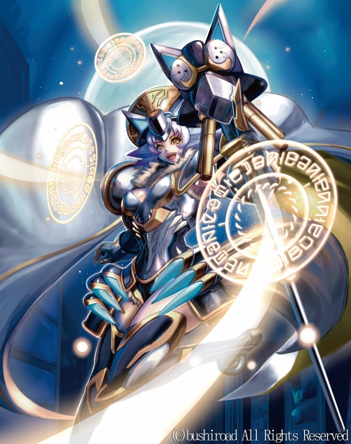 armor armored_boots bodysuit boots cape cardfight!!_vanguard company_name fur_trim gauntlets hat magic_circle night night_sky official_art open_mouth pauldrons r_shotaro short_hair silver_fang_witch sky solo staff white_hair yellow_eyes