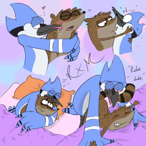 &lt;3 2017 anal blush cartoon_network da~blueguy kissing licking male male/male mordecai_(regular_show) regular_show rigby_(regular_show) sleeping sweat tongue tongue_out