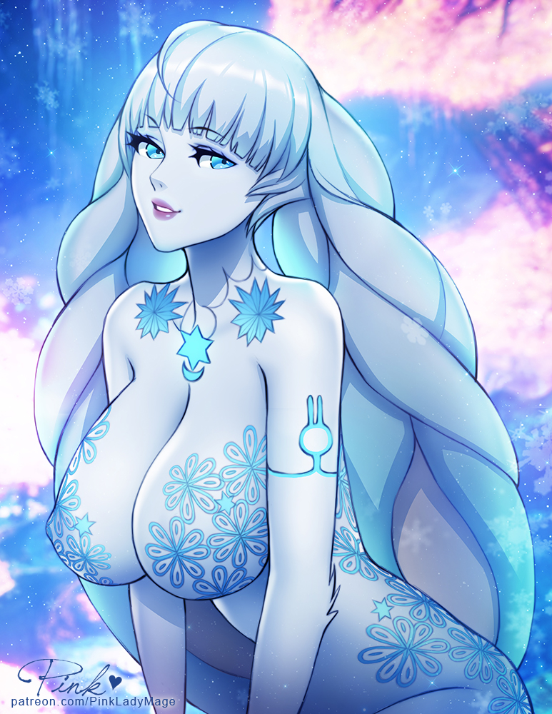 animal_ears blue blue_eyes blush breasts bunny_ears bunny_tail fur huge_breasts long_hair looking_at_viewer pink_lady_mage simple_background smile solo tail tsuki_(xenoblade) white_hair xenoblade_(series) xenoblade_2