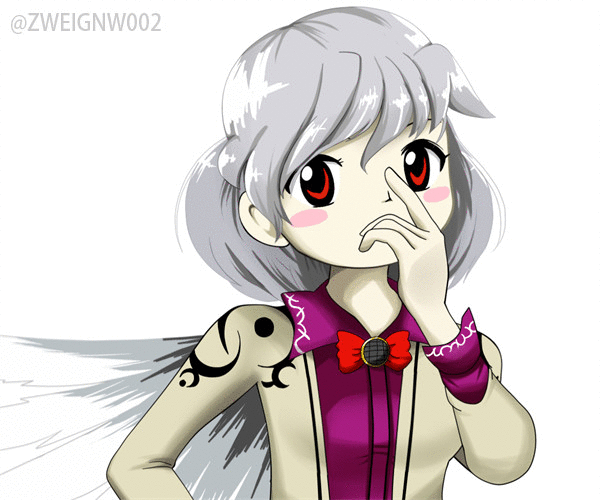 1girl animated animated_gif artist_name expressions kishin_sagume looking_at_viewer one_wing red_eyes short_hair simple_background style_parody tagme touhou white_background white_hair