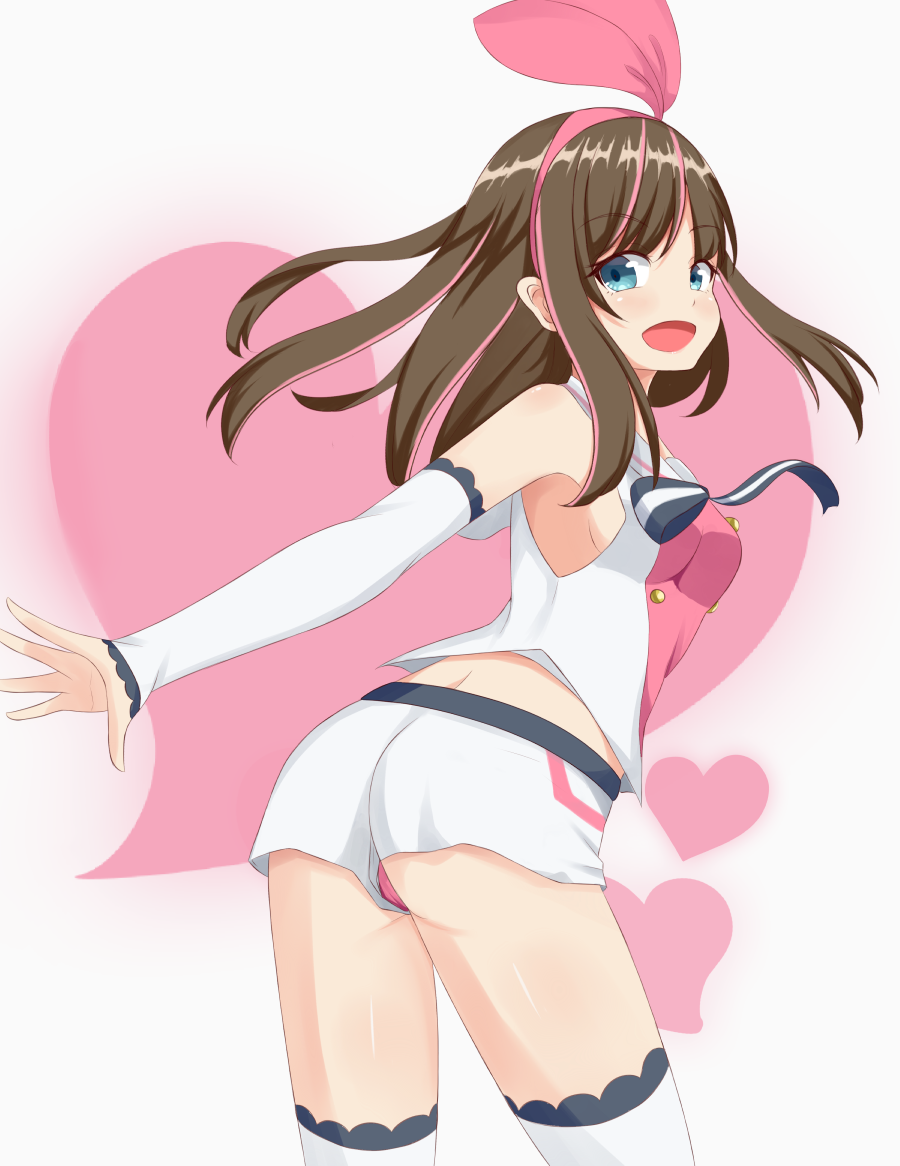 1girl a.i._channel aqua_eyes arm_warmers artist_request ass bangs bare_shoulders blush bow brown_hair from_behind hair_bow hairband kizuna_ai leaning leaning_forward looking_at_viewer multicolored_hair panties pantyshot pink_hair pink_panties sailor_collar shiny shiny_hair shiny_skin short_shorts shorts sideboob sleeveless smile solo streaked_hair thighhighs two-tone_hair virtual_youtuber