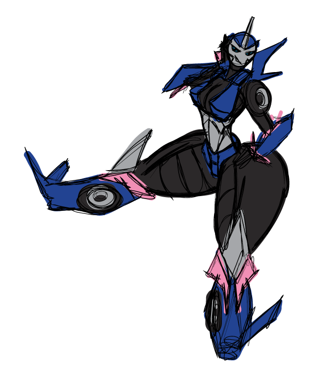 alien arcee autobot big_butt blue_eyes butt female kevemperor machine not_furry robot sketch smile solo thick_thighs transformers transformers_prime