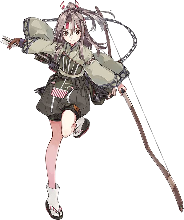 aircraft airplane arrow blush bow_(weapon) brown_eyes brown_hair camouflage clog_sandals full_body gloves hachimaki hair_ribbon hakama headband high_ponytail japanese_clothes kantai_collection konishi_(koconatu) light_brown_hair long_hair long_sleeves official_art partly_fingerless_gloves ponytail remodel_(kantai_collection) ribbon single_glove solo transparent_background weapon yugake zuihou_(kantai_collection)