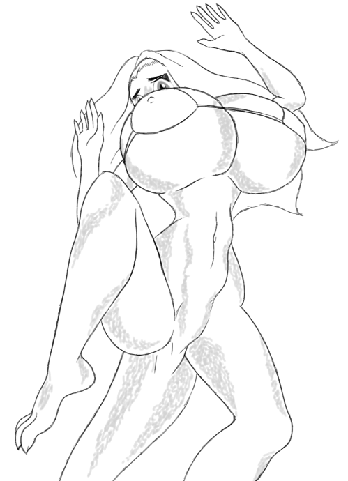 anthro big_breasts breasts clothing female greyscale hair huge_breasts lizard monochrome nipples reptile samantha_brooks sarcolopter scalie simple_background solo