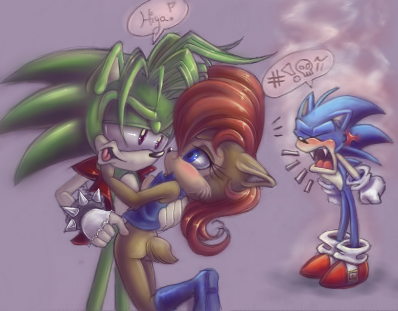 angry anthro chipmunk hedgehog kissthethunder male mammal manic_the_hedgehog rodent sally_acorn sonic_(series) sonic_the_hedgehog video_games