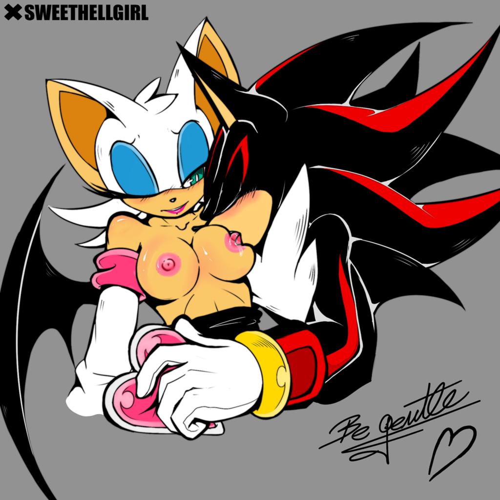 black_nose blush breast_suck breasts clothing eyeshadow female gloves lipstick makeup male membranous_wings nipple_suck nipples rouge_the_bat shadow_the_hedgehog sonic_(series) sucking sweethellgirl tagme wings