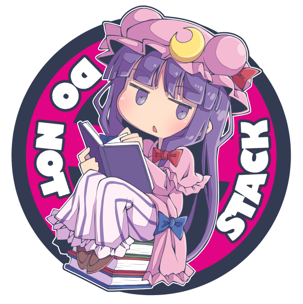 :&lt; bangs blunt_bangs blush book book_stack chibi circle commentary_request crescent crescent_moon_pin dress english full_body hair_ribbon hat holding holding_book long_hair mob_cap no_nose no_symbol open_book outline patchouli_knowledge purple_dress purple_eyes purple_hair reading ribbon shoes sidelocks simple_background sitting_on_books solo striped striped_dress touhou tress_ribbon triangle_mouth very_long_hair zawa_(zawzawranran2)