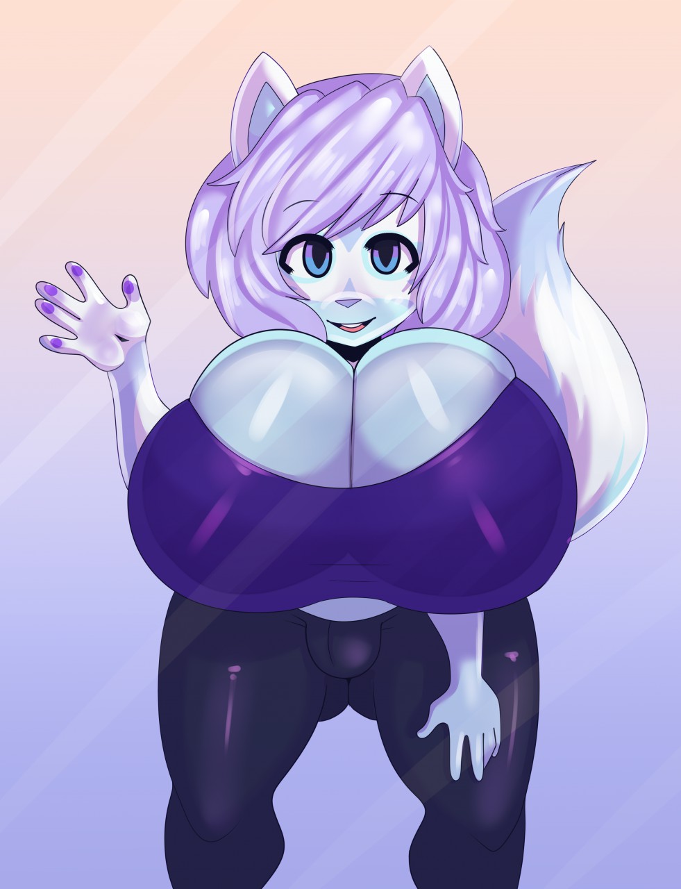 2018 anthro big_breasts blue_eyes breasts cat clothing feline female huge_breasts hybrid mammal on_glass rodent short_stack somescrub squirrel
