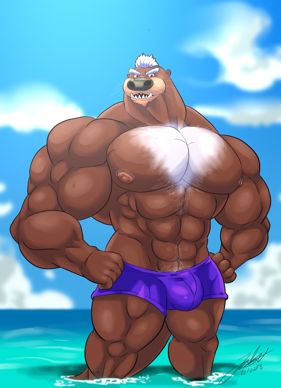 anthro bulge male mammal miguel_okami mr._mcmahon muscular mustelid otter solo surf's_up_2:_wavemania