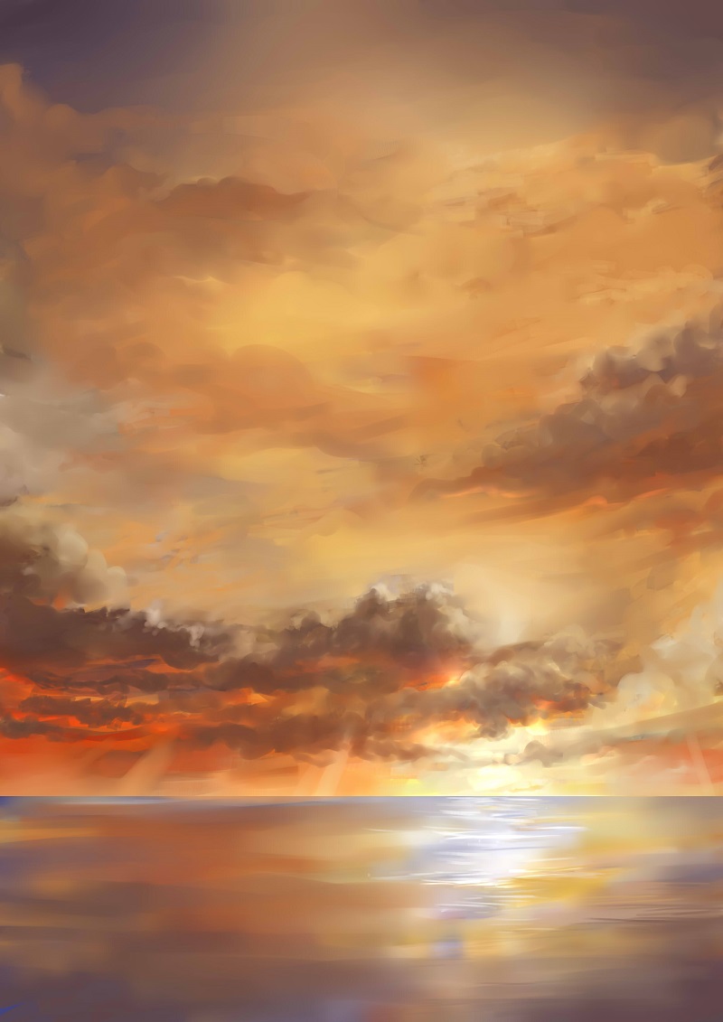 cloudy_sky landscape no_humans original outdoors scenery seascape sky sun sunlight twilight wariko