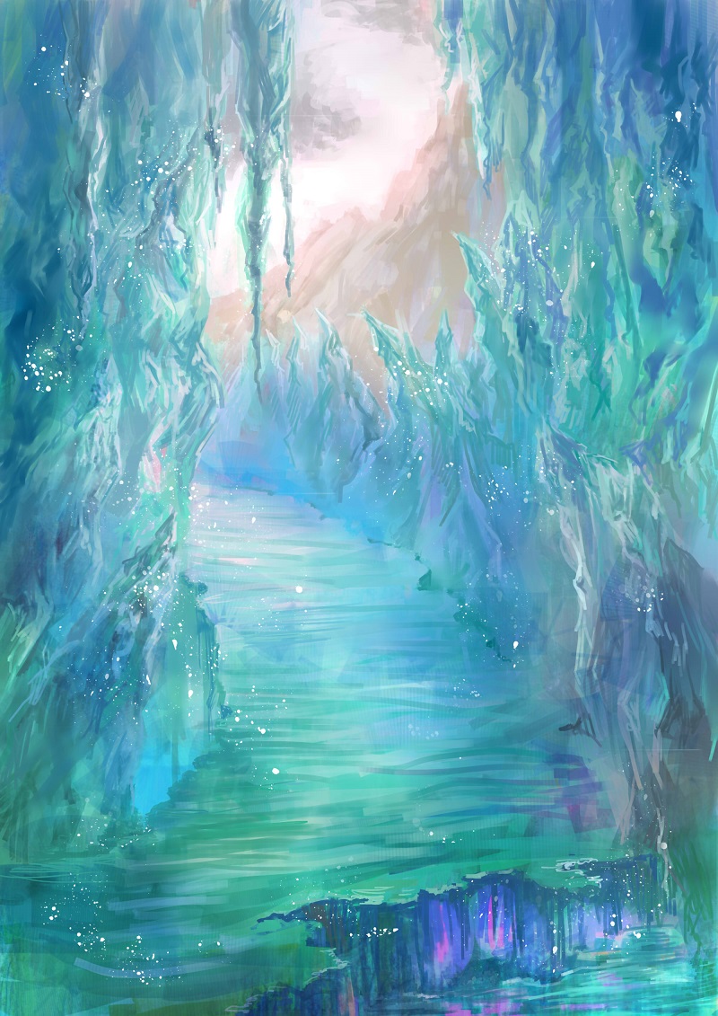 cave cloud ice ice_cave lake landscape mountain no_humans original outdoors scenery wariko water