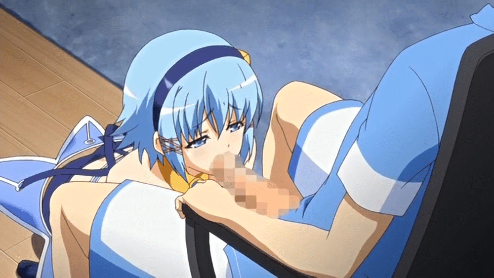 1boy 1girl animated animated_gif blue_hair censored clothed_sex collaboration_works fellatio female himuro_rikka oral short_hair sucking tropical_kiss